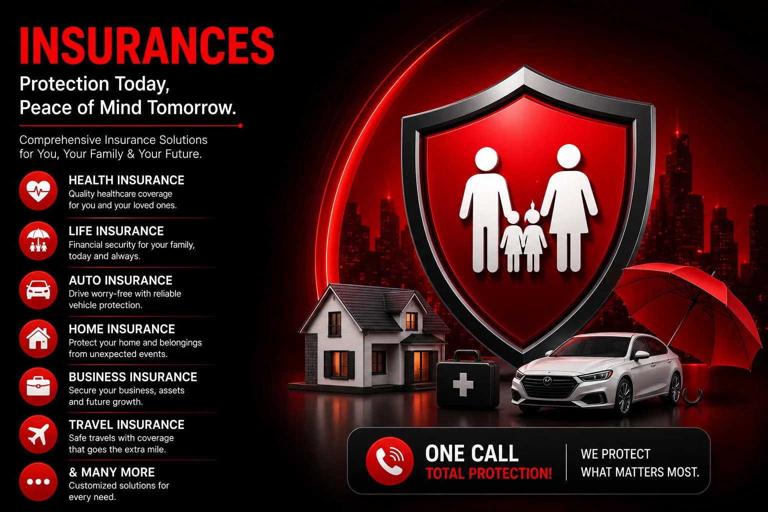 Insurance coverage solutions including health, life, auto, home and business insurance